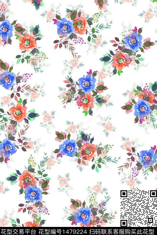 水彩年轻女性小清新数码印花华亿平台下载（图片编号: 1479224） - 瓦栏（Walan）