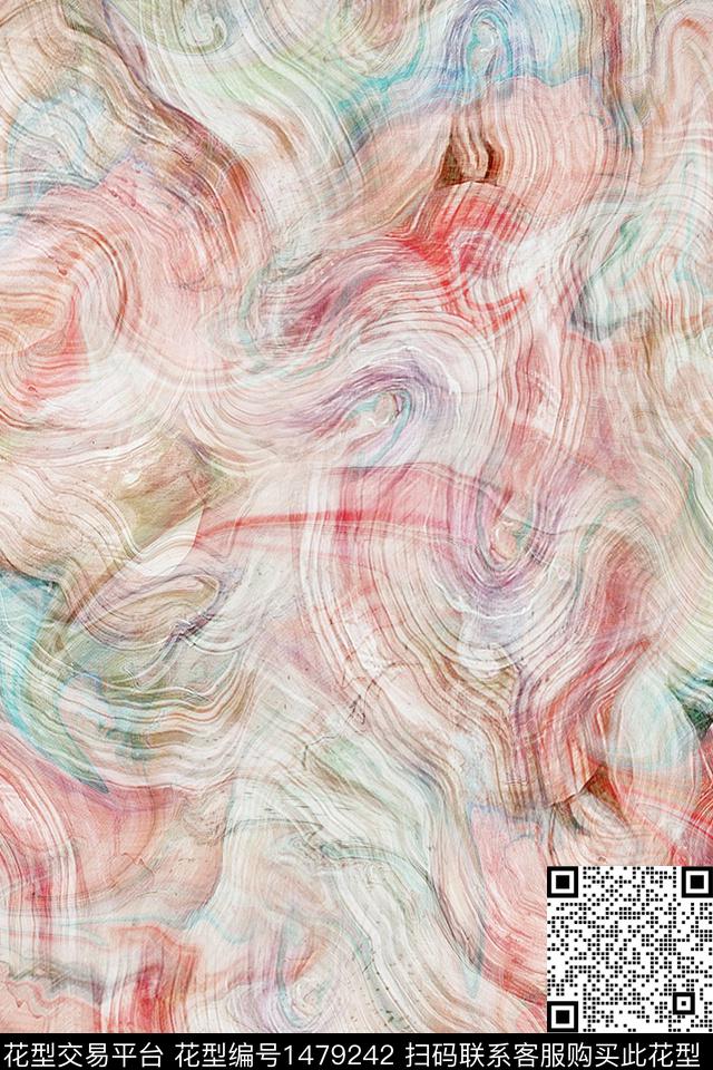 抽象小清新真丝数码印花华亿平台下载（图片编号: 1479242） - 瓦栏（Walan）