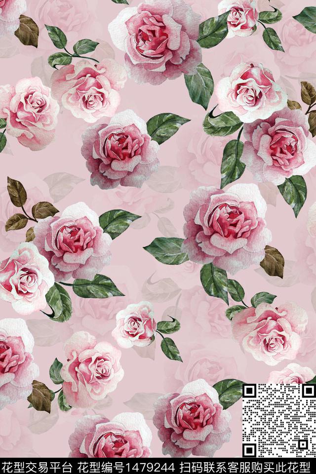 花卉小清新真丝数码印花华亿平台下载（图片编号: 1479244） - 瓦栏（Walan）