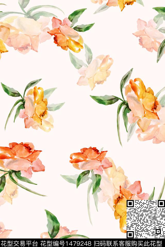 花卉小清新真丝数码印花华亿平台下载（图片编号: 1479248） - 瓦栏（Walan）