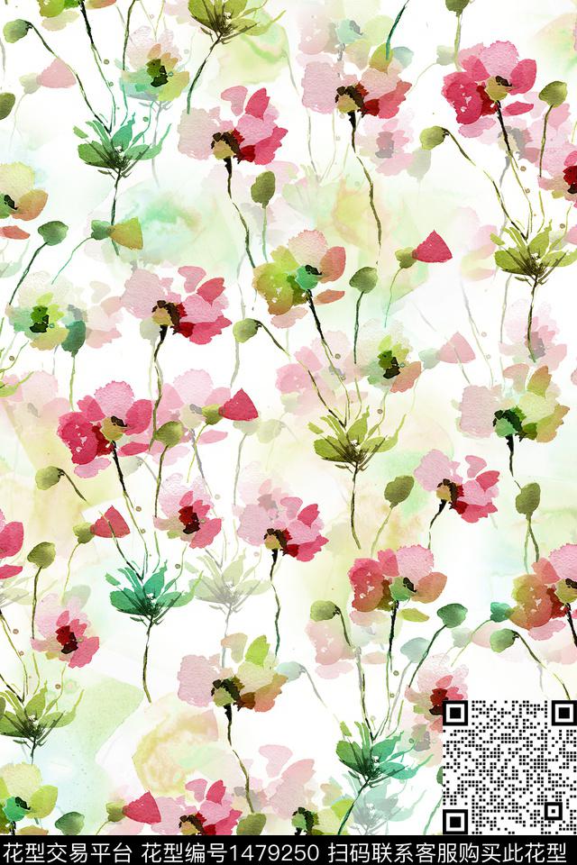 花卉小清新真丝数码印花华亿平台下载（图片编号: 1479250） - 瓦栏（Walan）