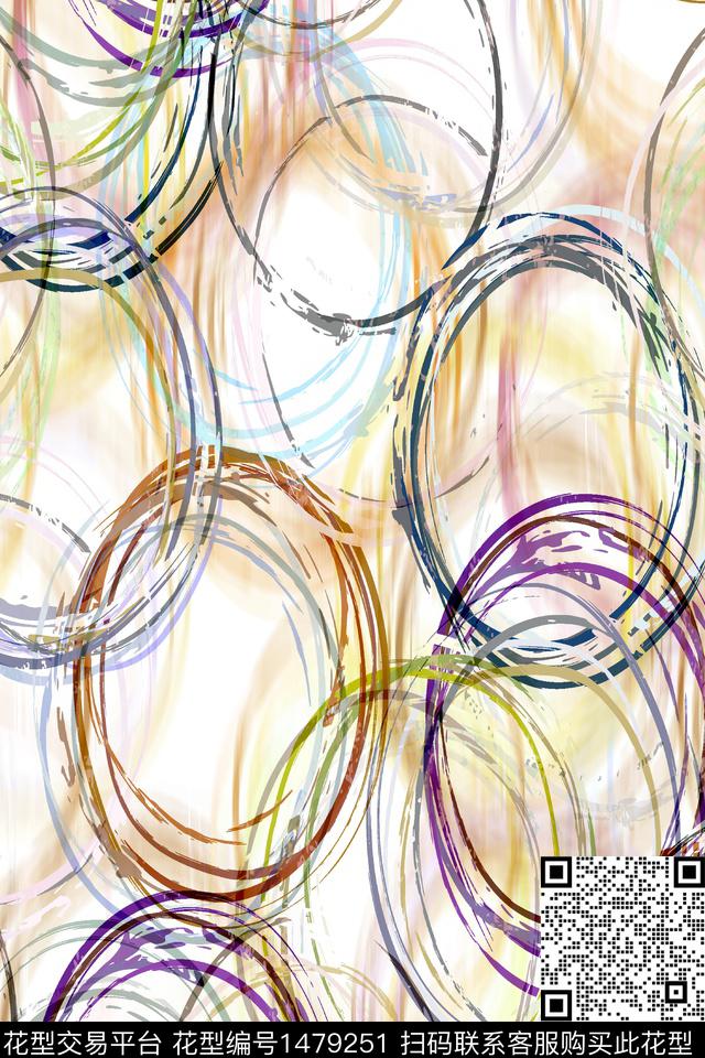 肌理线条画抽象花卉数码印花华亿平台下载（图片编号: 1479251） - 瓦栏（Walan）