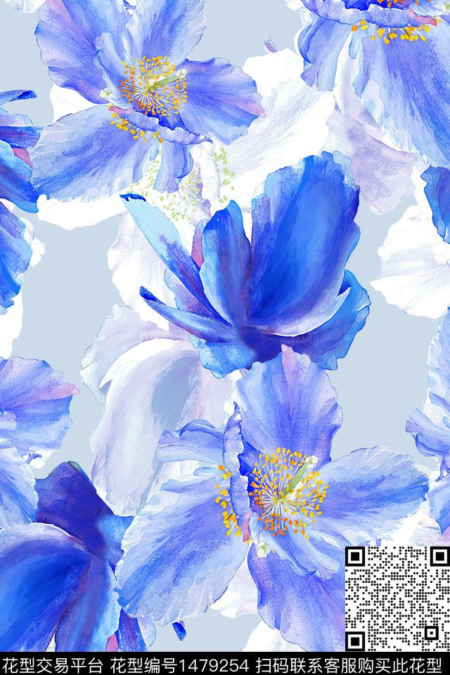 花卉小清新真丝数码印花华亿平台下载（图片编号: 1479254） - 瓦栏（Walan）