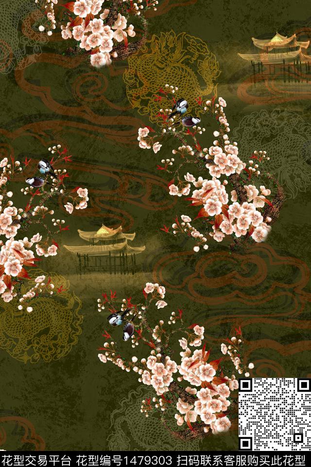 花卉香云纱真丝数码印花华亿平台下载（图片编号: 1479303） - 瓦栏（Walan）