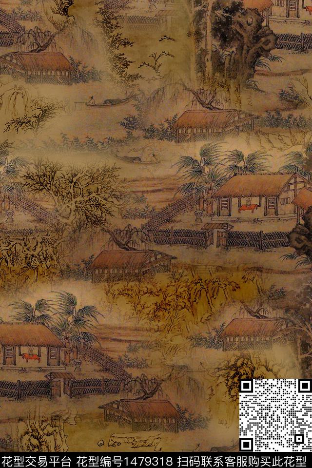 香云纱中国风真丝数码印花华亿平台下载（图片编号: 1479318） - 瓦栏（Walan）