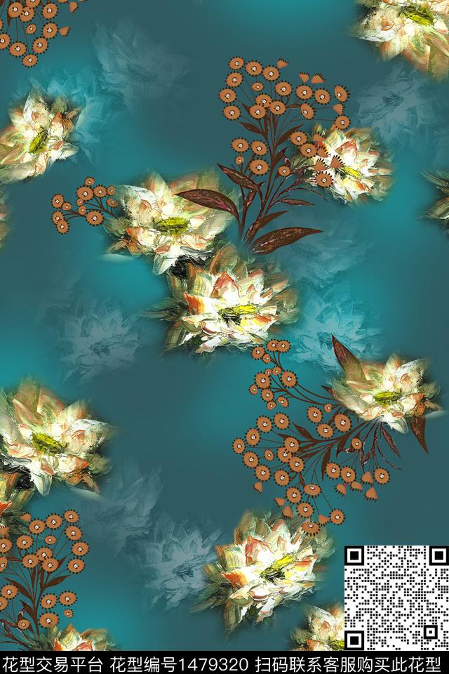 花卉香云纱真丝数码印花华亿平台下载（图片编号: 1479320） - 瓦栏（Walan）