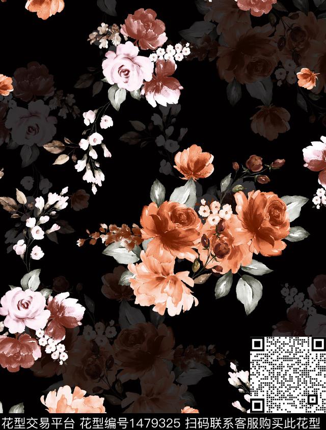 时尚花卉大牌风数码印花华亿平台下载（图片编号: 1479325） - 瓦栏（Walan）