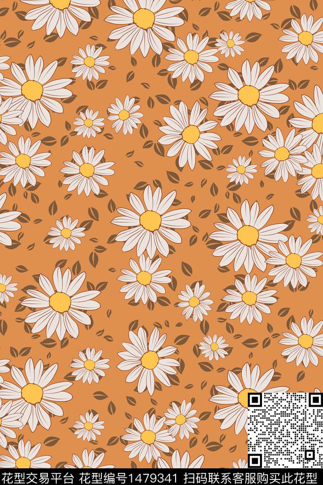 清爽底花卉花卉小雏菊数码印花华亿平台下载（图片编号: 1479341） - 瓦栏（Walan）