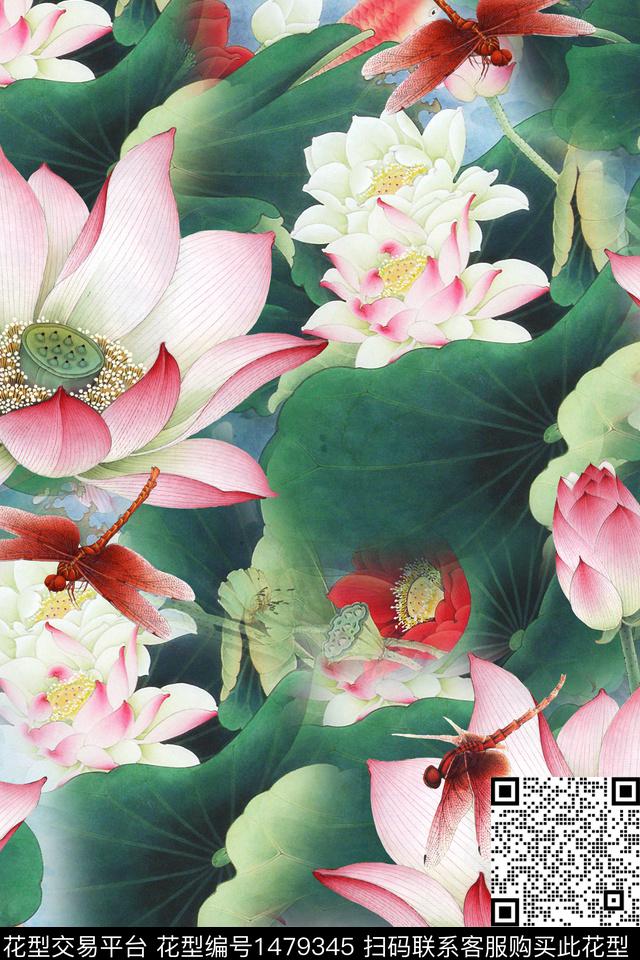 荷花花卉春夏华亿平台数码印花华亿平台下载（图片编号: 1479345） - 瓦栏（Walan）