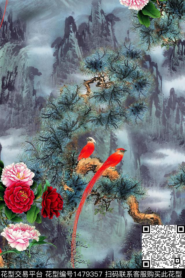 花鸟花卉山数码印花华亿平台下载（图片编号: 1479357） - 瓦栏（Walan）