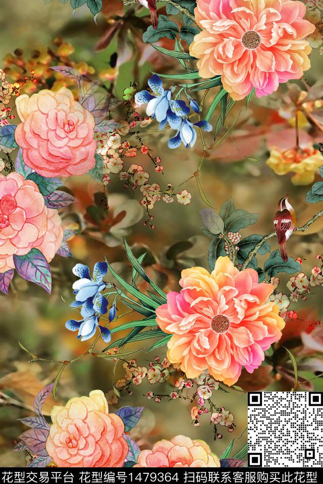 女装花卉香云纱数码印花华亿平台下载（图片编号: 1479364） - 瓦栏（Walan）