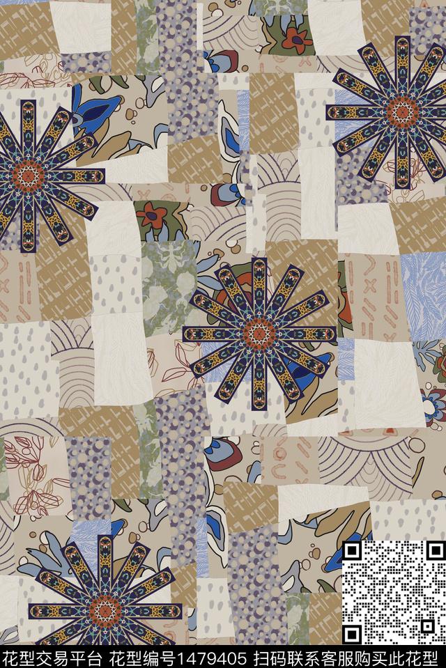 格子几何民族风数码印花华亿平台下载（图片编号: 1479405） - 瓦栏（Walan）