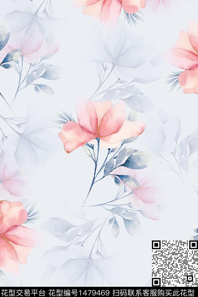 绿植树叶水彩大牌风数码印花华亿平台下载（图片编号: 1479469） - 瓦栏（Walan）