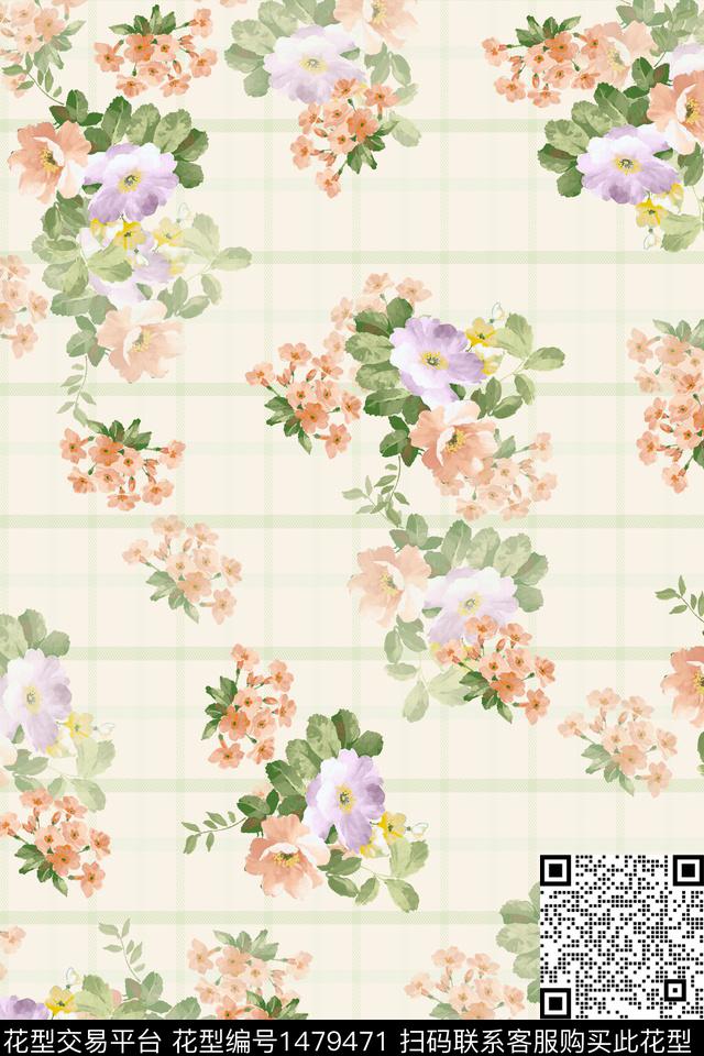 绿植树叶水彩格子数码印花华亿平台下载（图片编号: 1479471） - 瓦栏（Walan）