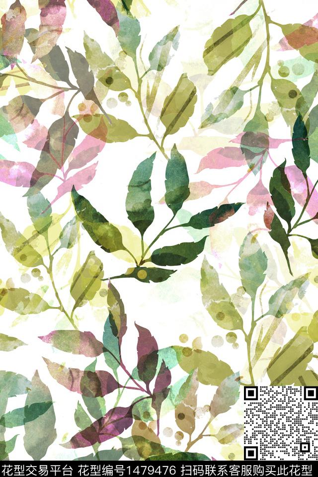 小清新真丝绿植树叶数码印花华亿平台下载（图片编号: 1479476） - 瓦栏（Walan）