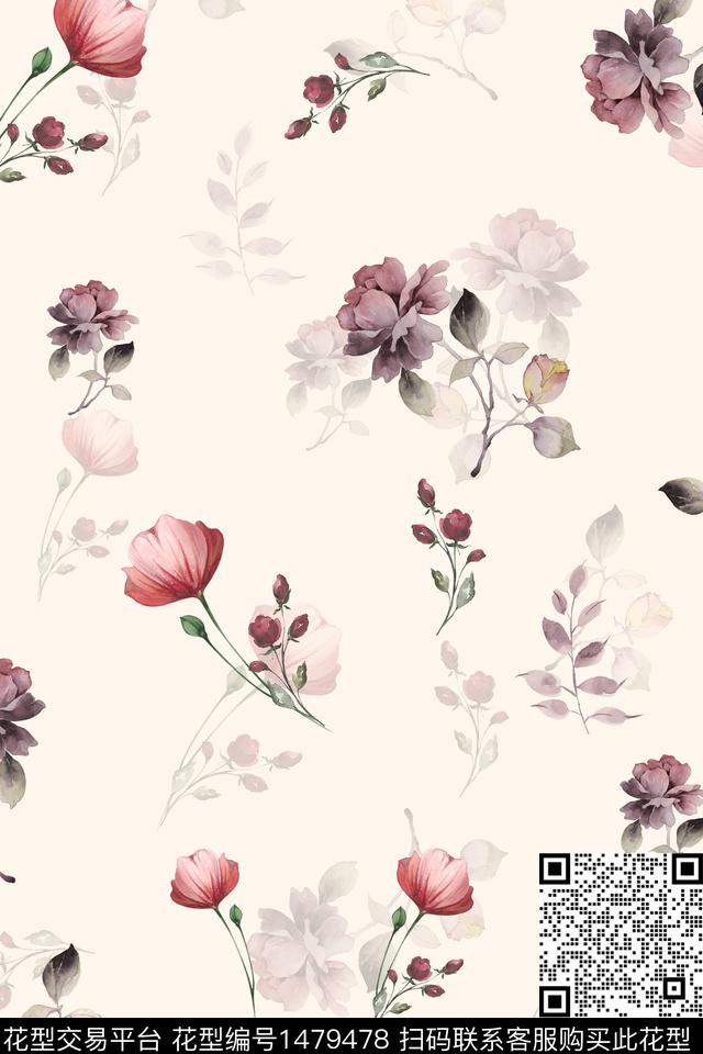 花卉小清新真丝数码印花华亿平台下载（图片编号: 1479478） - 瓦栏（Walan）