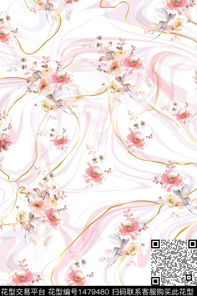 花卉抽象小清新数码印花华亿平台下载（图片编号: 1479480） - 瓦栏（Walan）