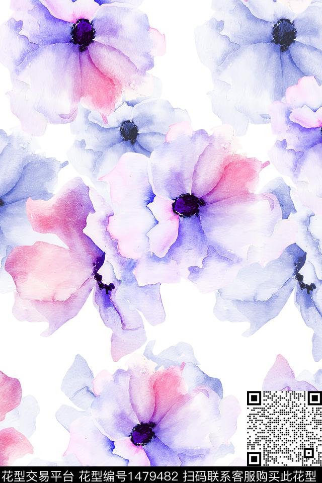 花卉小清新真丝数码印花华亿平台下载（图片编号: 1479482） - 瓦栏（Walan）