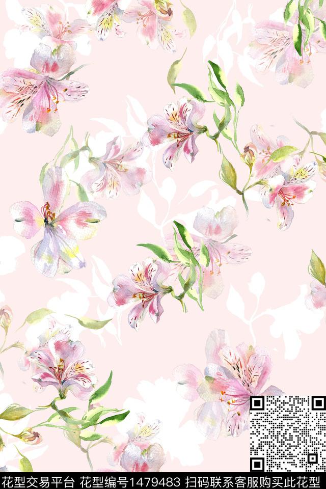 花卉小清新真丝数码印花华亿平台下载（图片编号: 1479483） - 瓦栏（Walan）