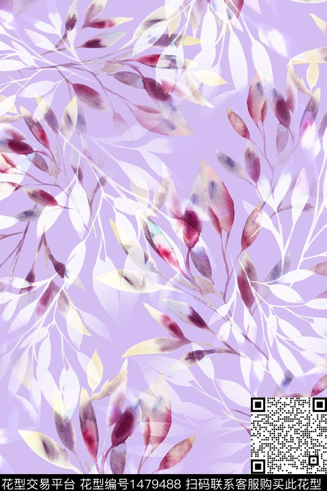 小清新绿植树叶数码印花华亿平台下载（图片编号: 1479488） - 瓦栏（Walan）