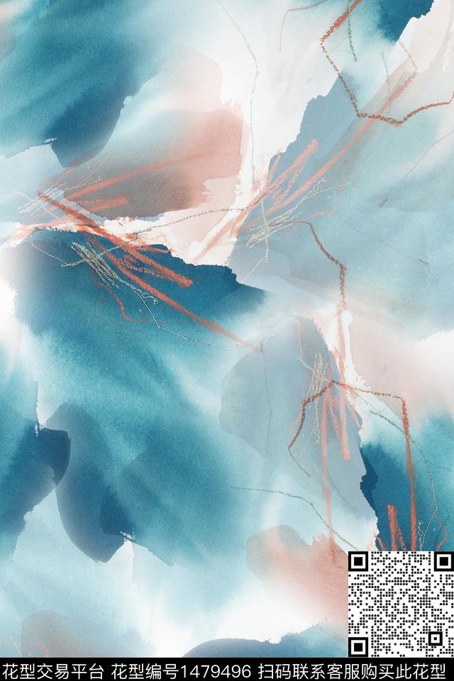 肌理抽象花卉大牌风数码印花华亿平台下载（图片编号: 1479496） - 瓦栏（Walan）