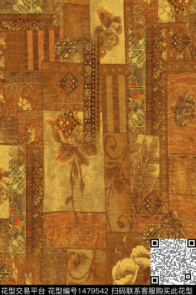 民族风香云纱中国风数码印花华亿平台下载（图片编号: 1479542） - 瓦栏（Walan）