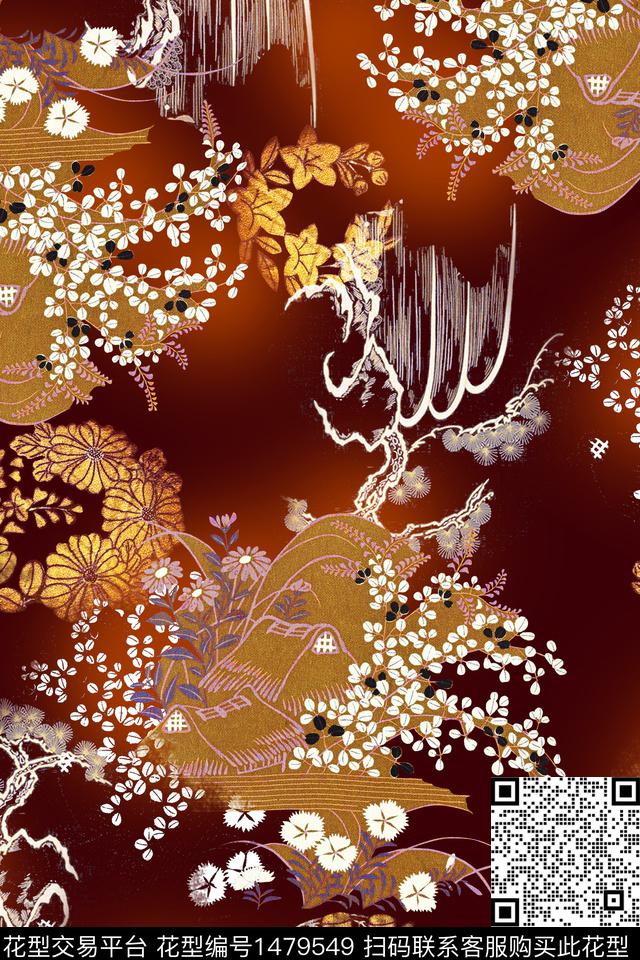 香云纱中国风真丝数码印花华亿平台下载（图片编号: 1479549） - 瓦栏（Walan）