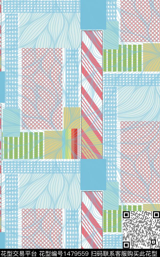 几何格子叠加数码印花华亿平台下载（图片编号: 1479559） - 瓦栏（Walan）
