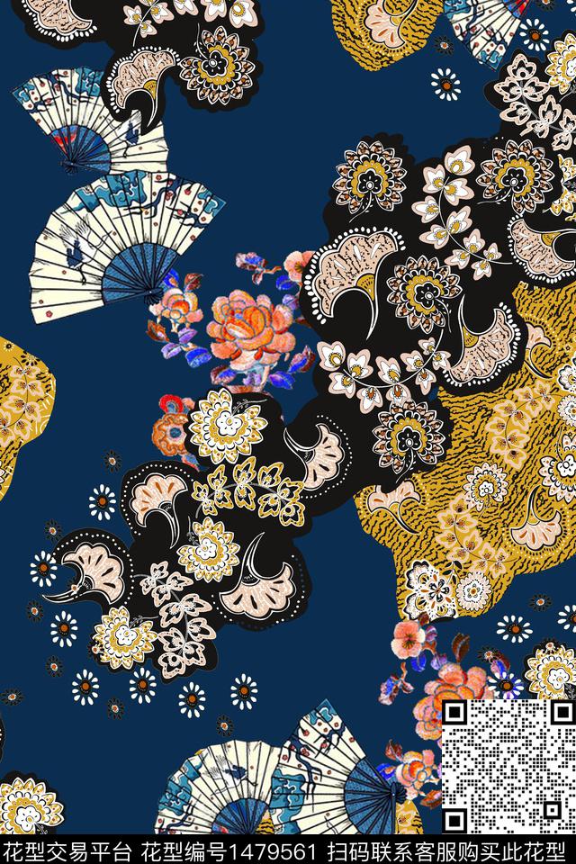 花卉香云纱中国风数码印花华亿平台下载（图片编号: 1479561） - 瓦栏（Walan）