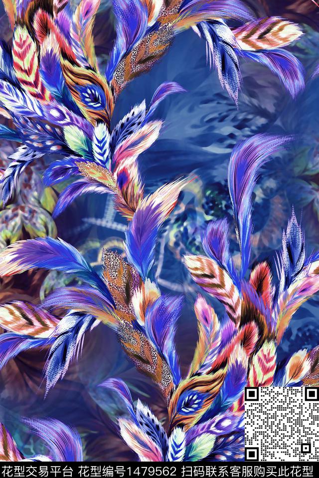 羽毛女装真丝数码印花华亿平台下载（图片编号: 1479562） - 瓦栏（Walan）