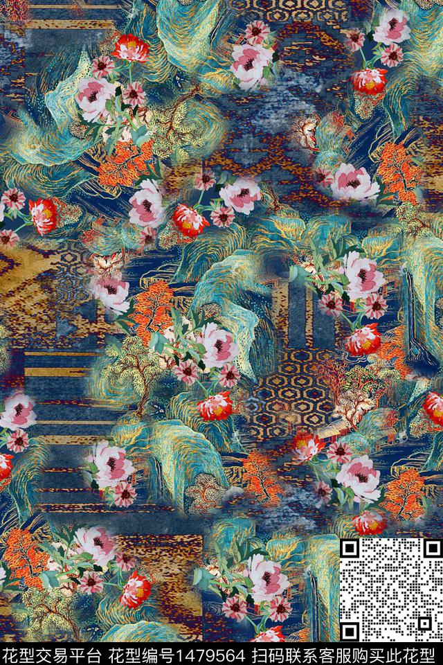 花卉香云纱中国风数码印花华亿平台下载（图片编号: 1479564） - 瓦栏（Walan）