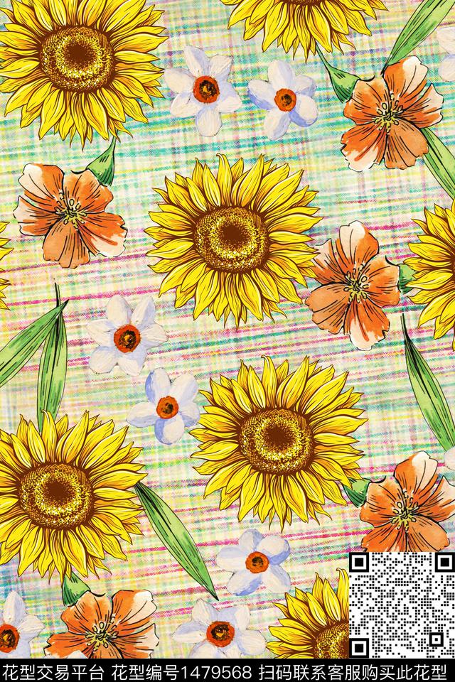 向日葵春夏华亿平台小碎花数码印花华亿平台下载（图片编号: 1479568） - 瓦栏（Walan）