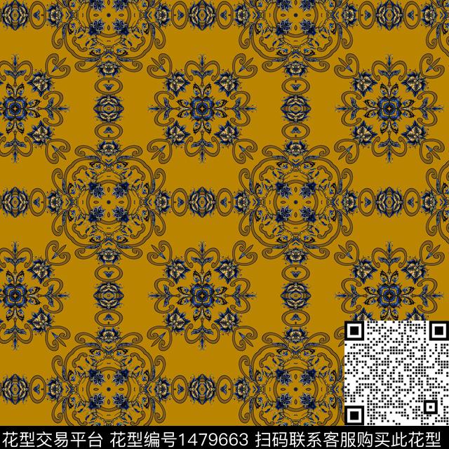 连衣裙几何复古数码印花华亿平台下载（图片编号: 1479663） - 瓦栏（Walan）