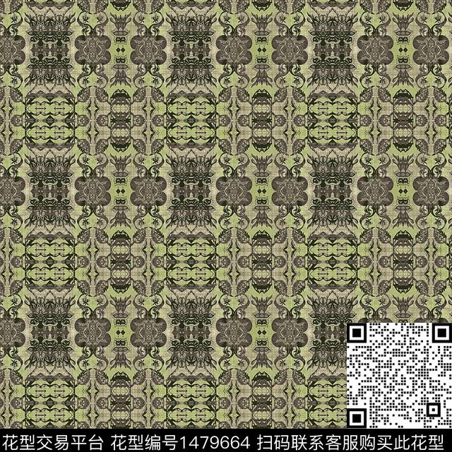 连衣裙几何复古数码印花华亿平台下载（图片编号: 1479664） - 瓦栏（Walan）