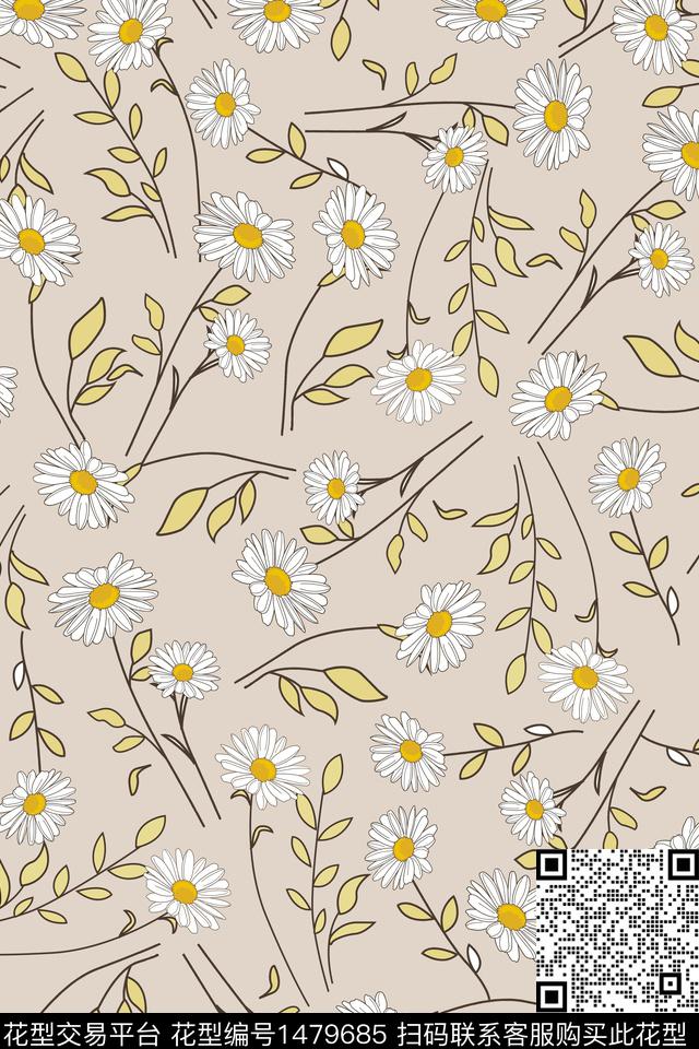 清爽底花卉大牌风小雏菊数码印花华亿平台下载（图片编号: 1479685） - 瓦栏（Walan）