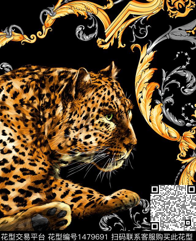 动物花卉定位花老虎数码印花华亿平台下载（图片编号: 1479691） - 瓦栏（Walan）