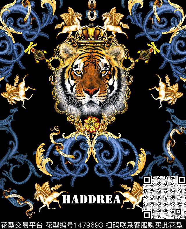 动物花卉定位花老虎数码印花华亿平台下载（图片编号: 1479693） - 瓦栏（Walan）