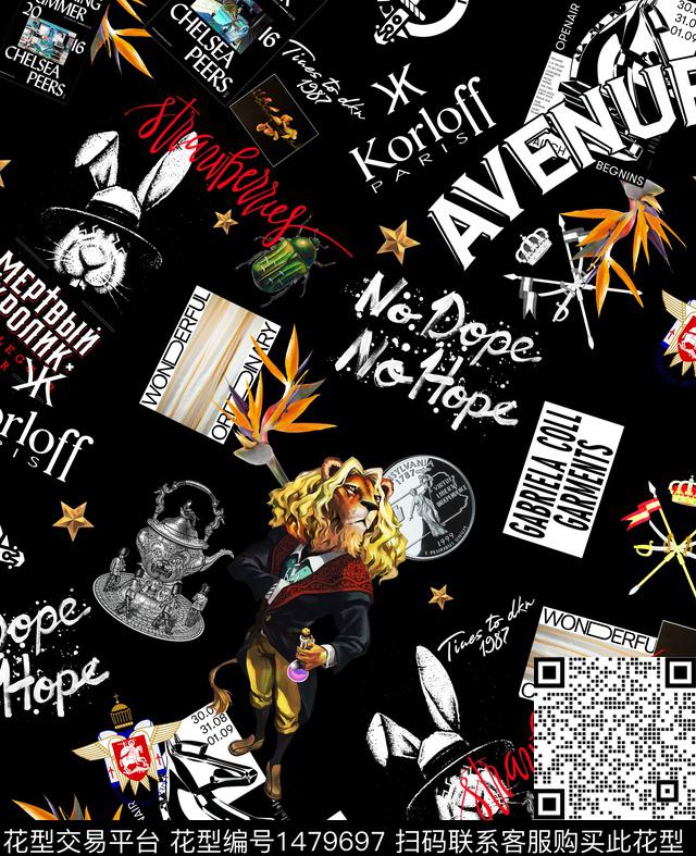 字母老虎花卉数码印花华亿平台下载（图片编号: 1479697） - 瓦栏（Walan）