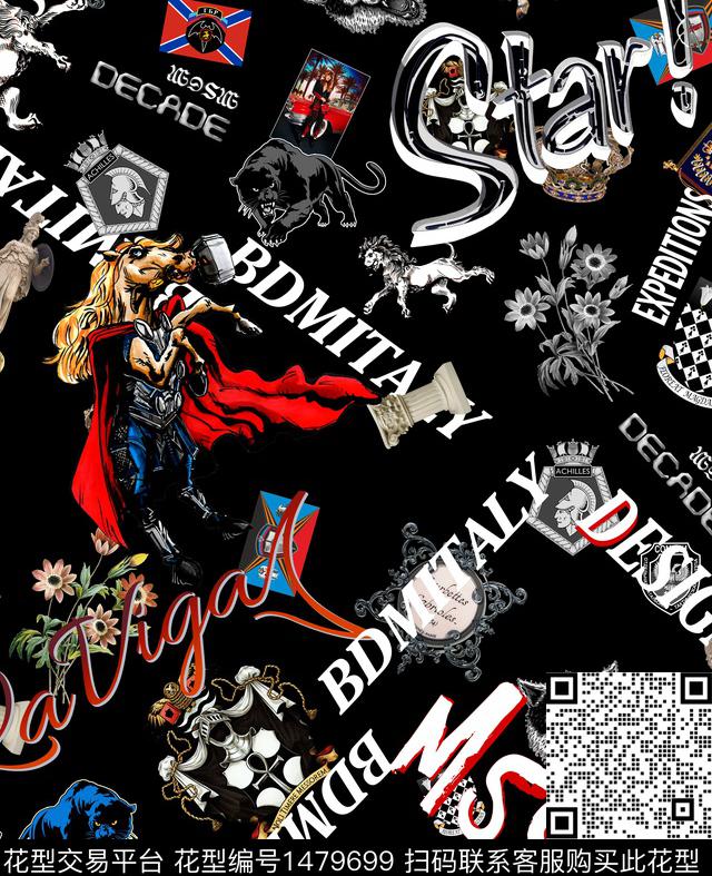 字母老虎花卉数码印花华亿平台下载（图片编号: 1479699） - 瓦栏（Walan）