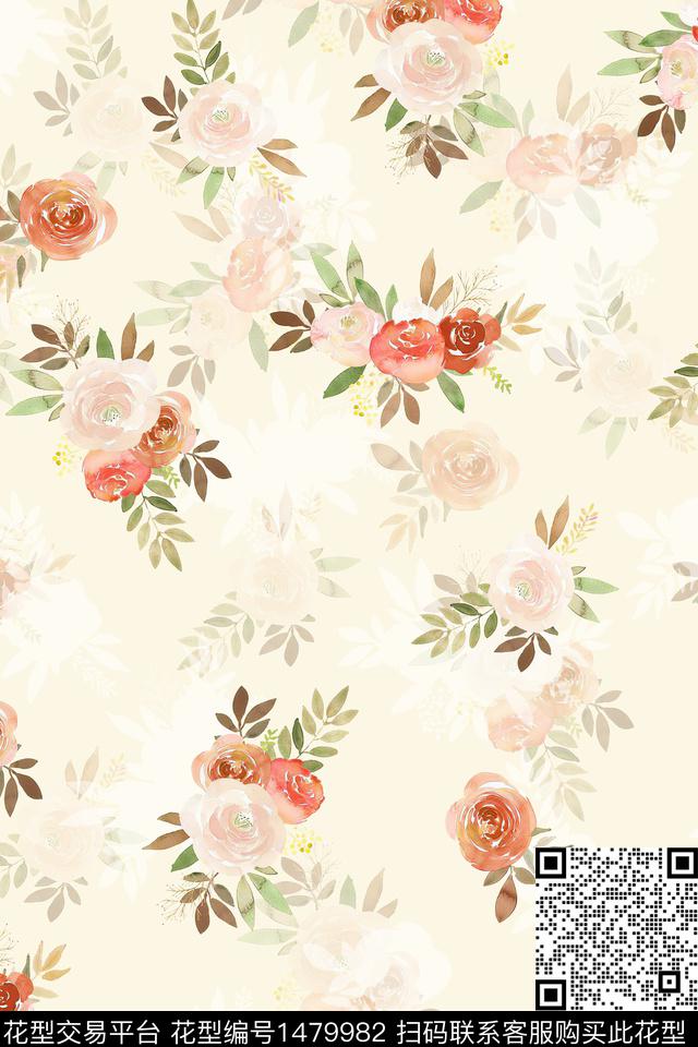 花卉小清新真丝数码印花华亿平台下载（图片编号: 1479982） - 瓦栏（Walan）