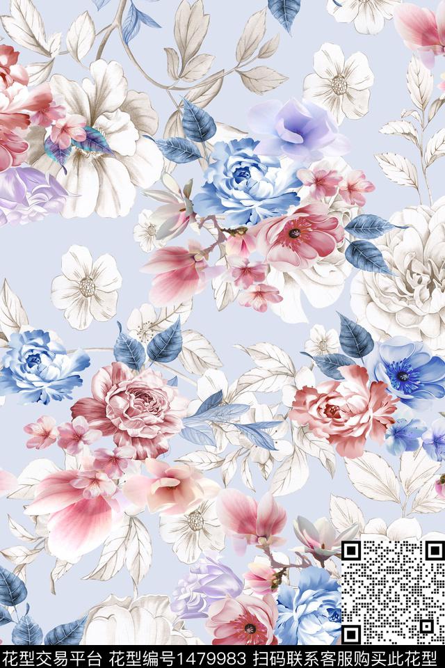 花卉小清新真丝数码印花华亿平台下载（图片编号: 1479983） - 瓦栏（Walan）