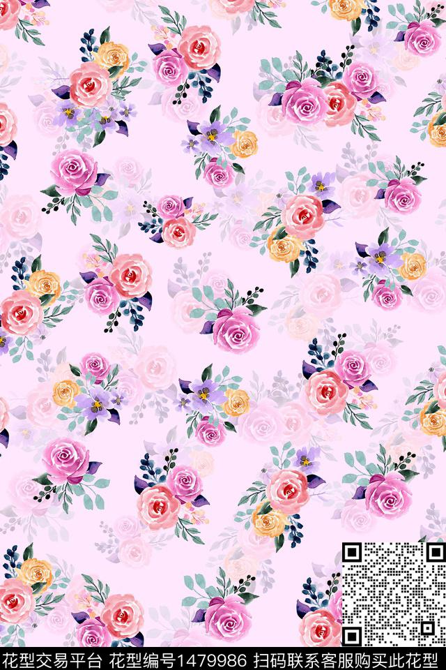 花卉小清新真丝数码印花华亿平台下载（图片编号: 1479986） - 瓦栏（Walan）