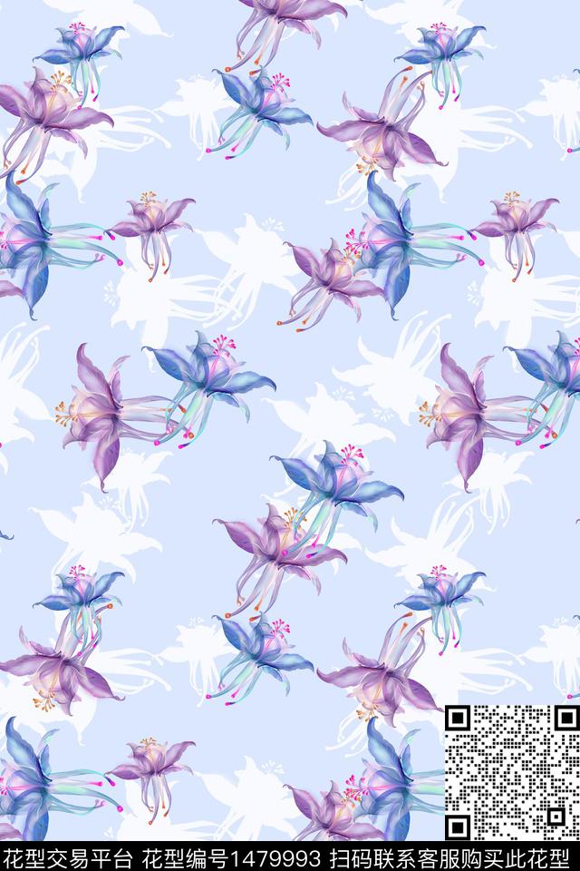 花卉小清新真丝数码印花华亿平台下载（图片编号: 1479993） - 瓦栏（Walan）