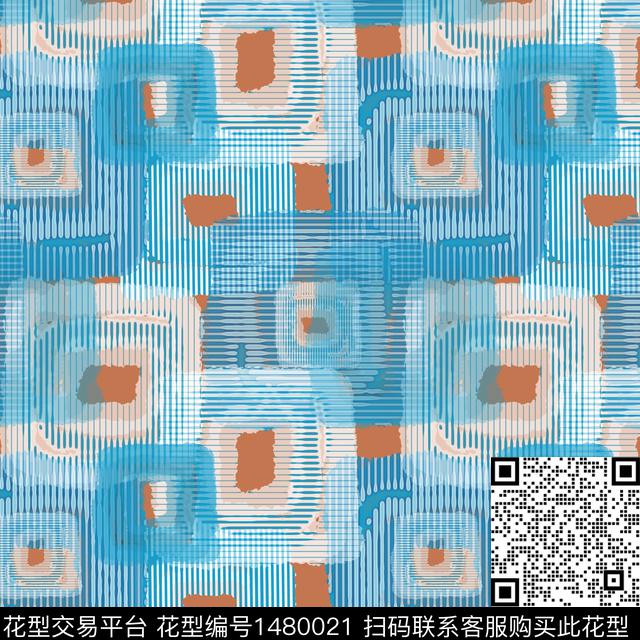 肌理格子手绘笔触数码印花华亿平台下载（图片编号: 1480021） - 瓦栏（Walan）