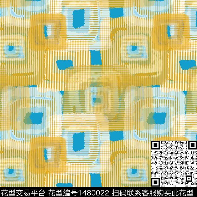 肌理格子手绘笔触数码印花华亿平台下载（图片编号: 1480022） - 瓦栏（Walan）