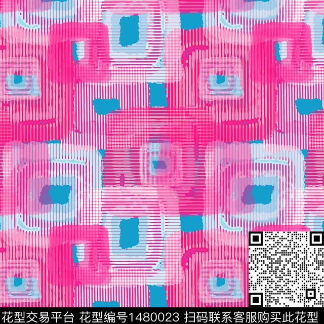 肌理格子手绘笔触数码印花华亿平台下载（图片编号: 1480023） - 瓦栏（Walan）