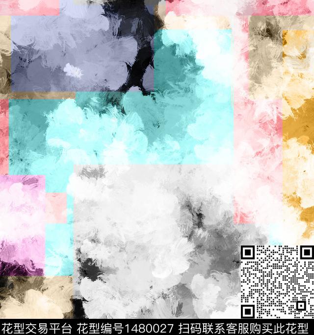 几何格子花卉数码印花华亿平台下载（图片编号: 1480027） - 瓦栏（Walan）