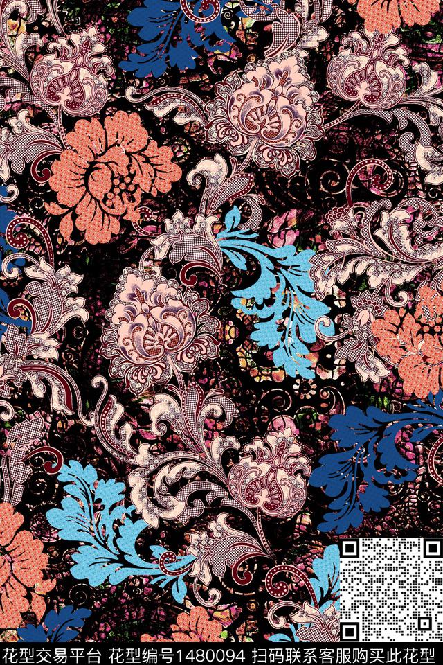 女装花卉大花数码印花华亿平台下载（图片编号: 1480094） - 瓦栏（Walan）