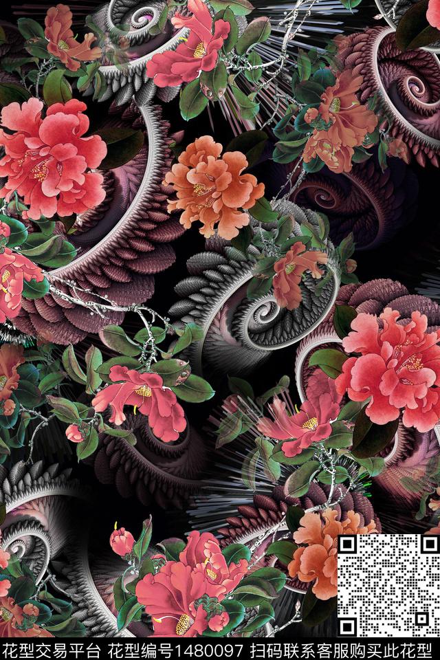 女装花卉大花数码印花华亿平台下载（图片编号: 1480097） - 瓦栏（Walan）