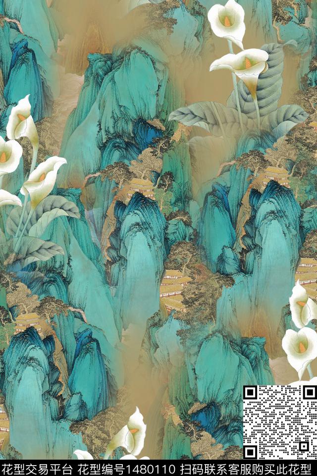 花卉香云纱国画数码印花华亿平台下载（图片编号: 1480110） - 瓦栏（Walan）